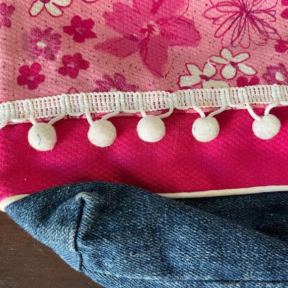 Denim Purse with Pink Floral Fabric - Picture 4 of 4